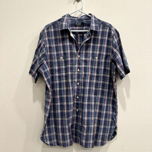 VTG Polo Ralph Lauren Men's XL US-RL Naval Res Blue/Red Plaid Lightweight Shirt - Picture 1 of 8